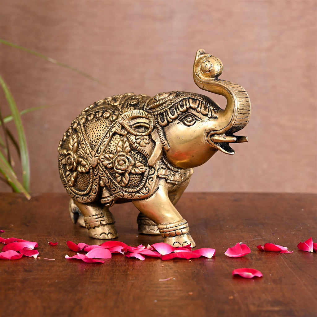Brass Royal Elephant Statue Home Accent (5.5 Inch) Vedansh Craft