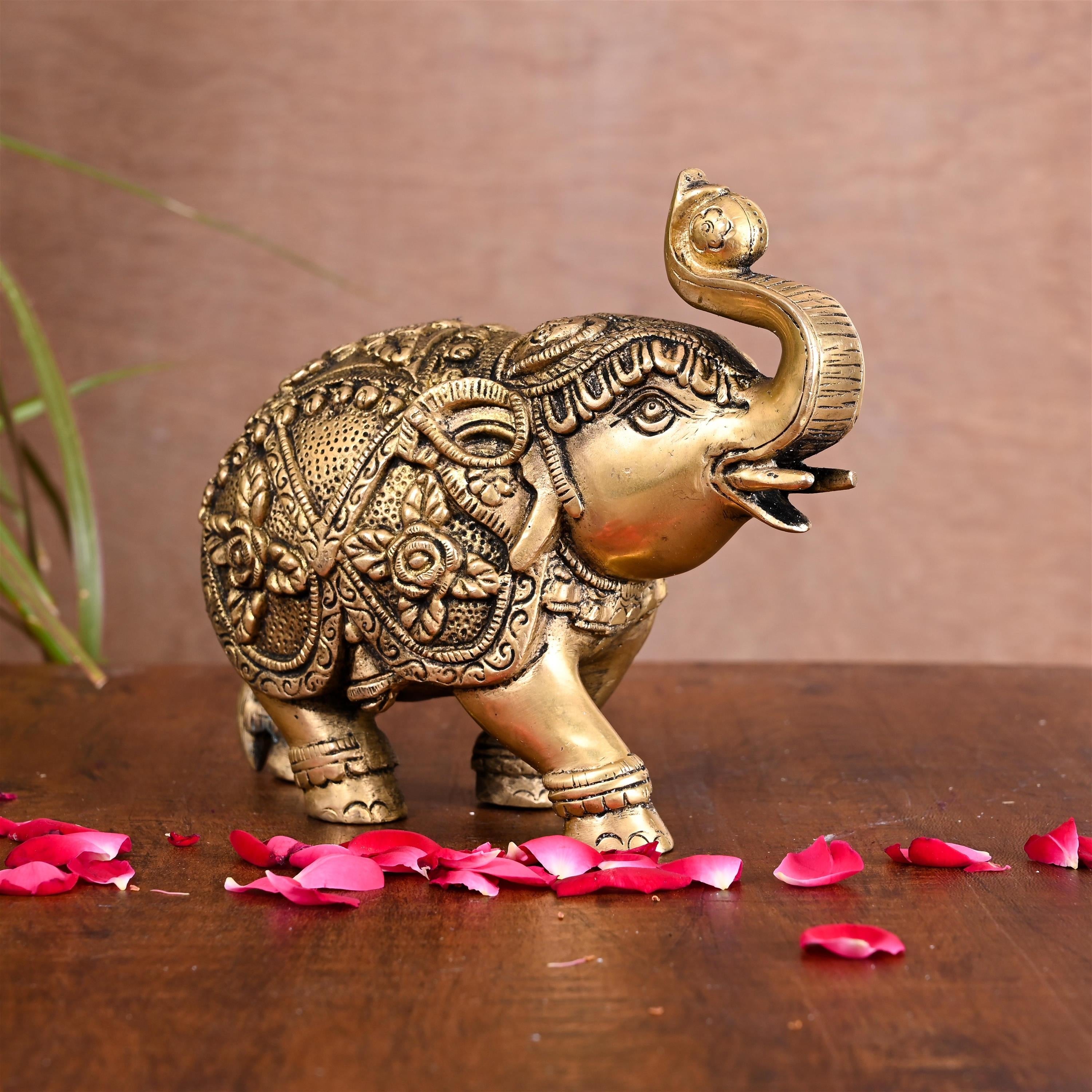 Brass Royal Elephant Statue Home Accent (5.5 Inch) Vedansh Craft