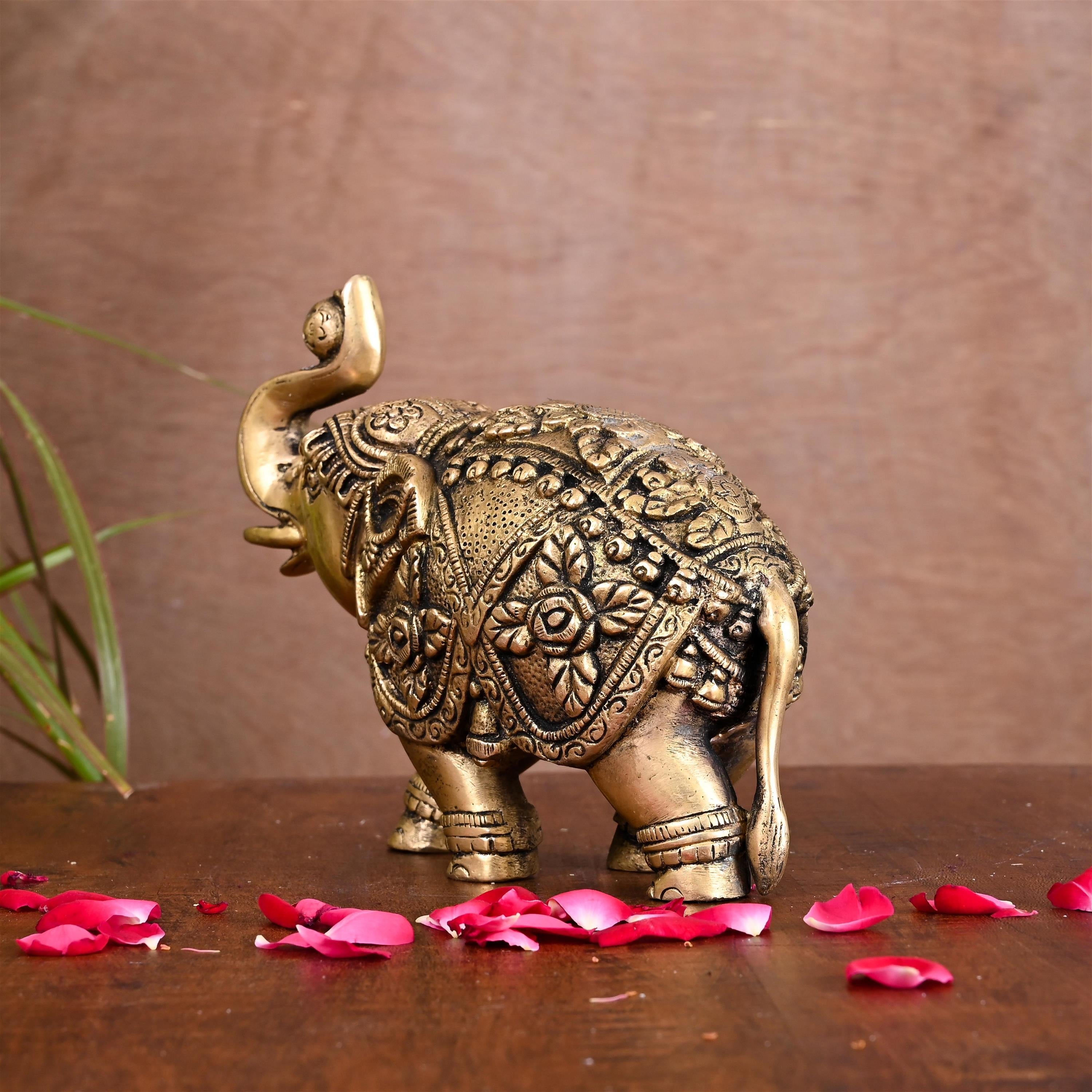 Brass Royal Elephant Statue Home Accent (5.5 Inch) Vedansh Craft