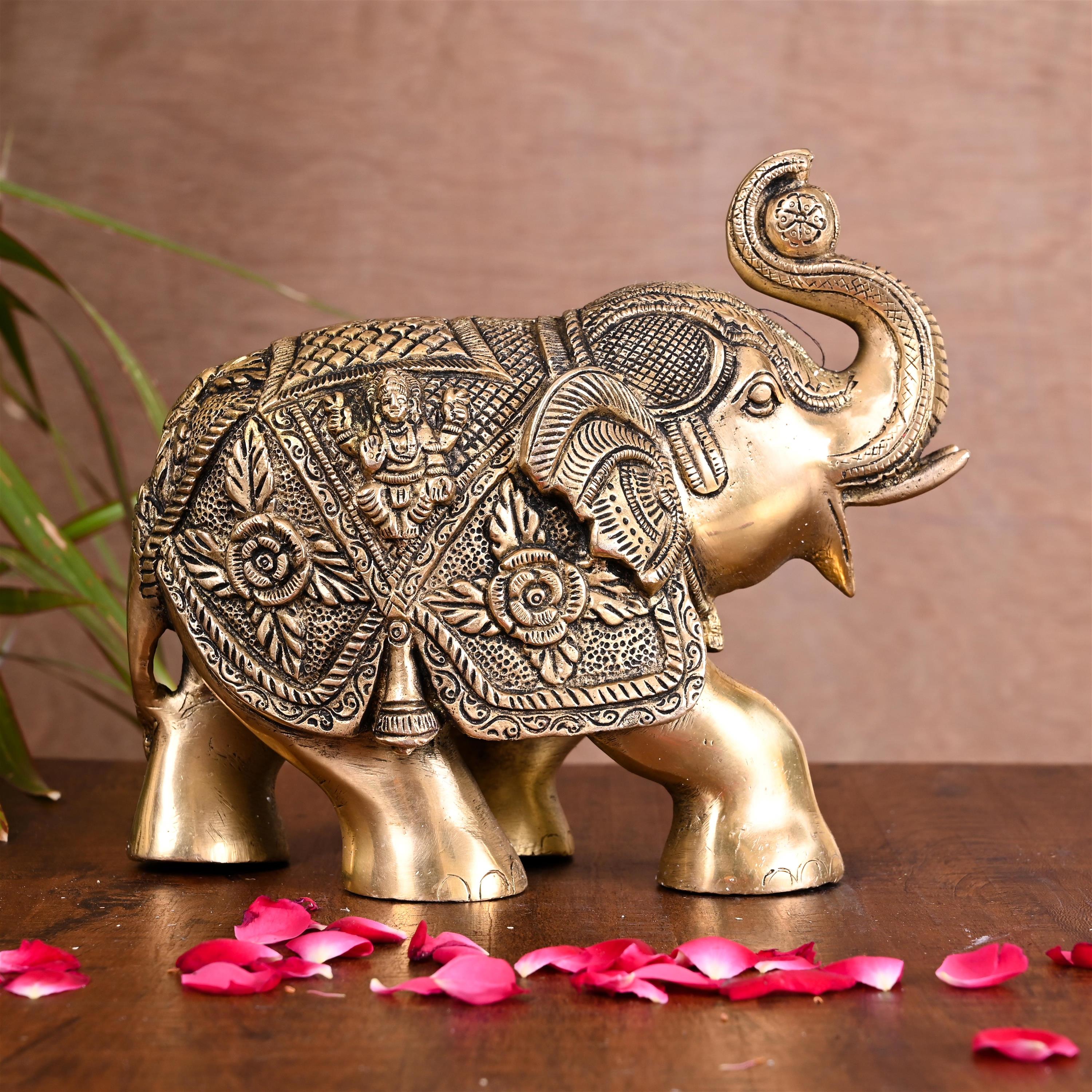 Brass Royal Elephant Statue Home Accent (6.5 Inch) Vedansh Craft