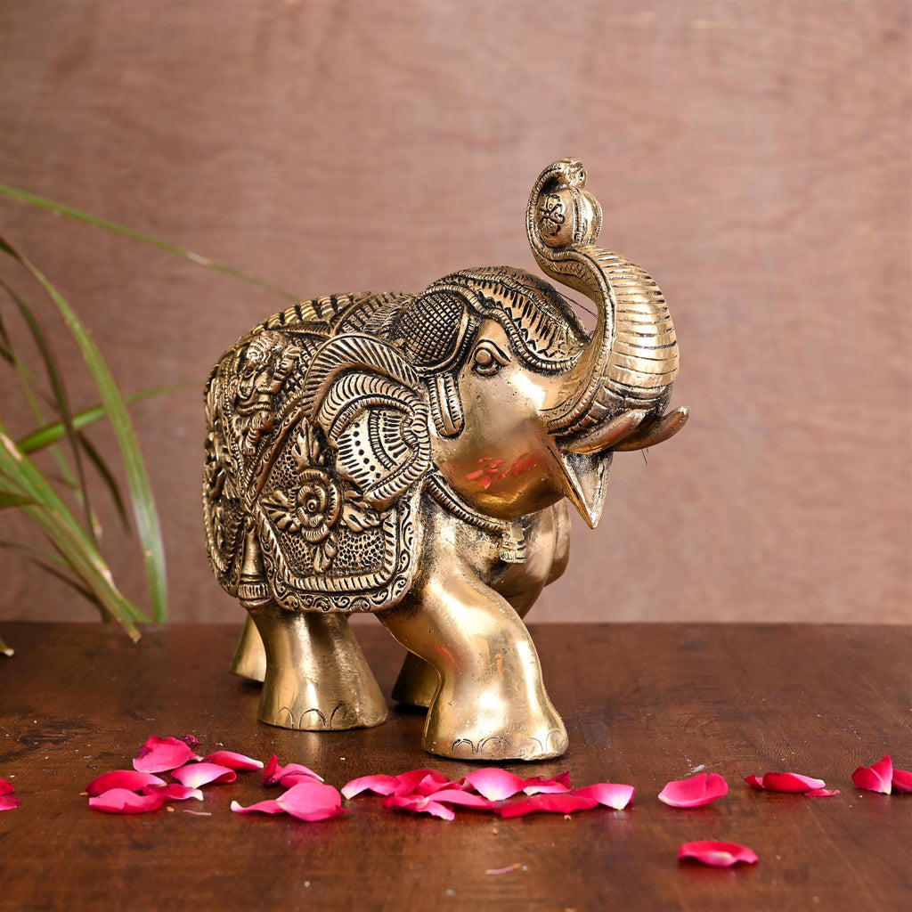 Brass Royal Elephant Statue Home Accent (6.5 Inch) Vedansh Craft