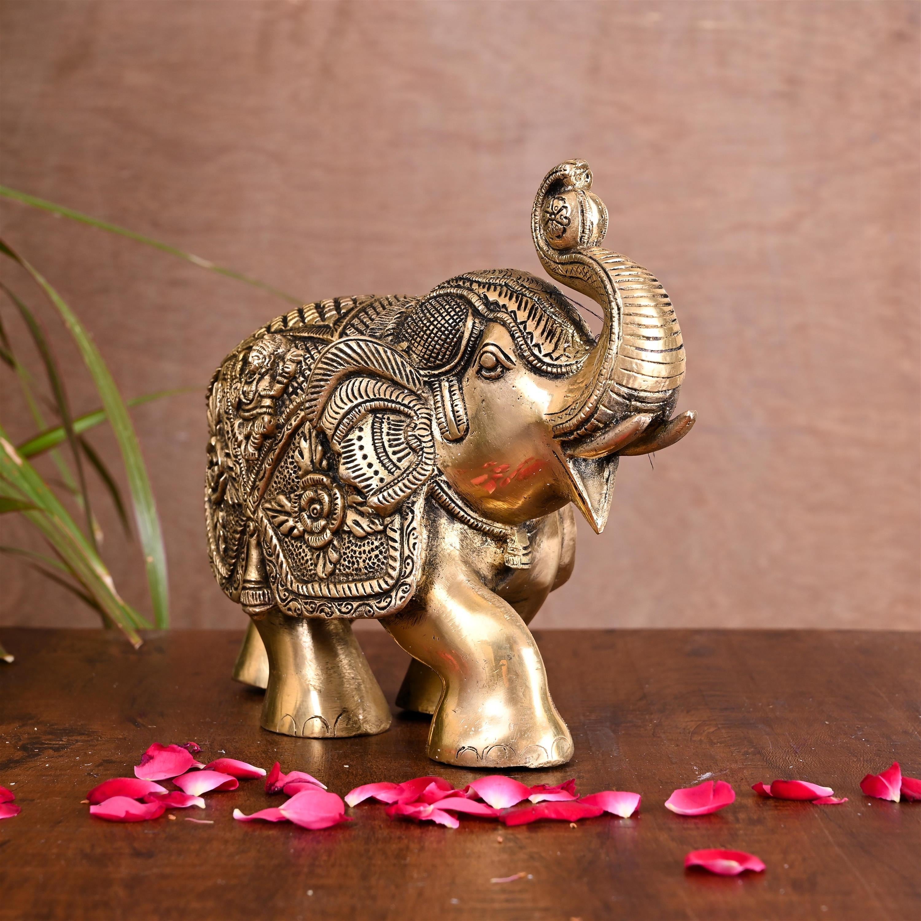 Brass Royal Elephant Statue Home Accent (6.5 Inch) Vedansh Craft