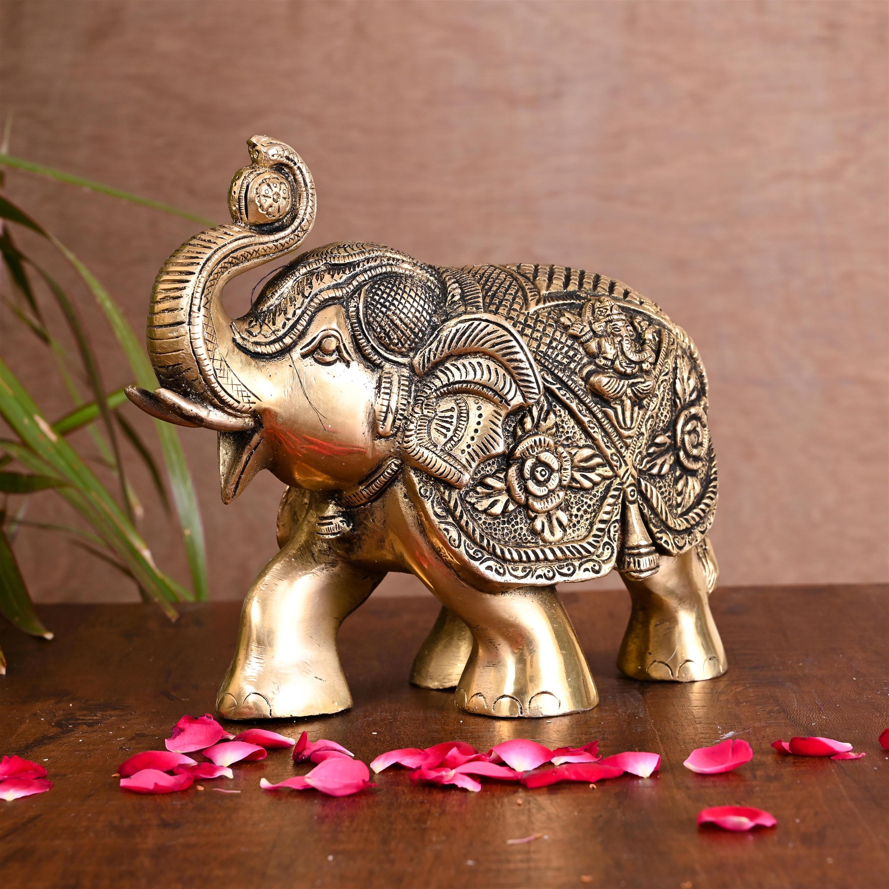 Brass Royal Elephant Statue Home Accent (6.5 Inch) Vedansh Craft
