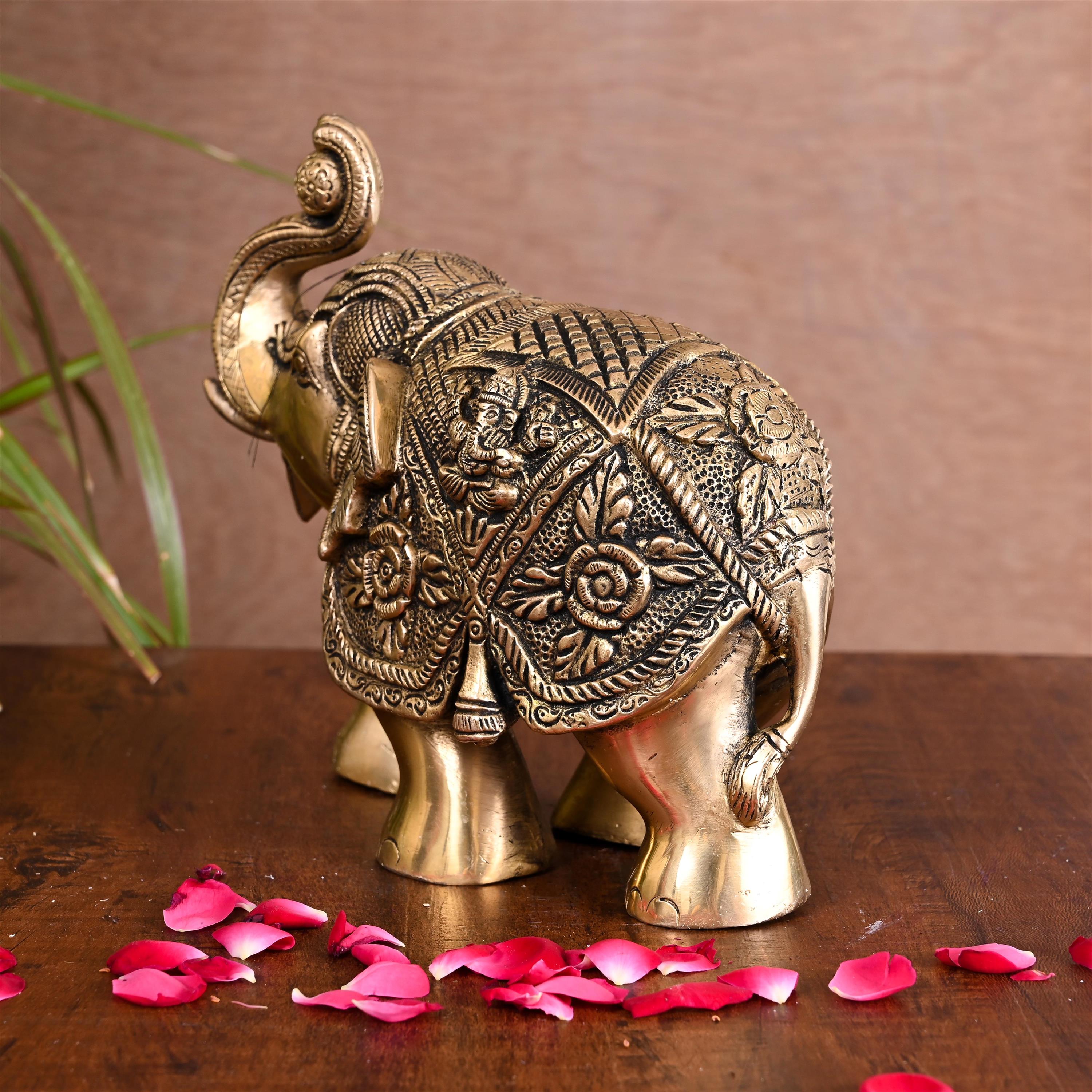 Brass Royal Elephant Statue Home Accent (6.5 Inch) Vedansh Craft