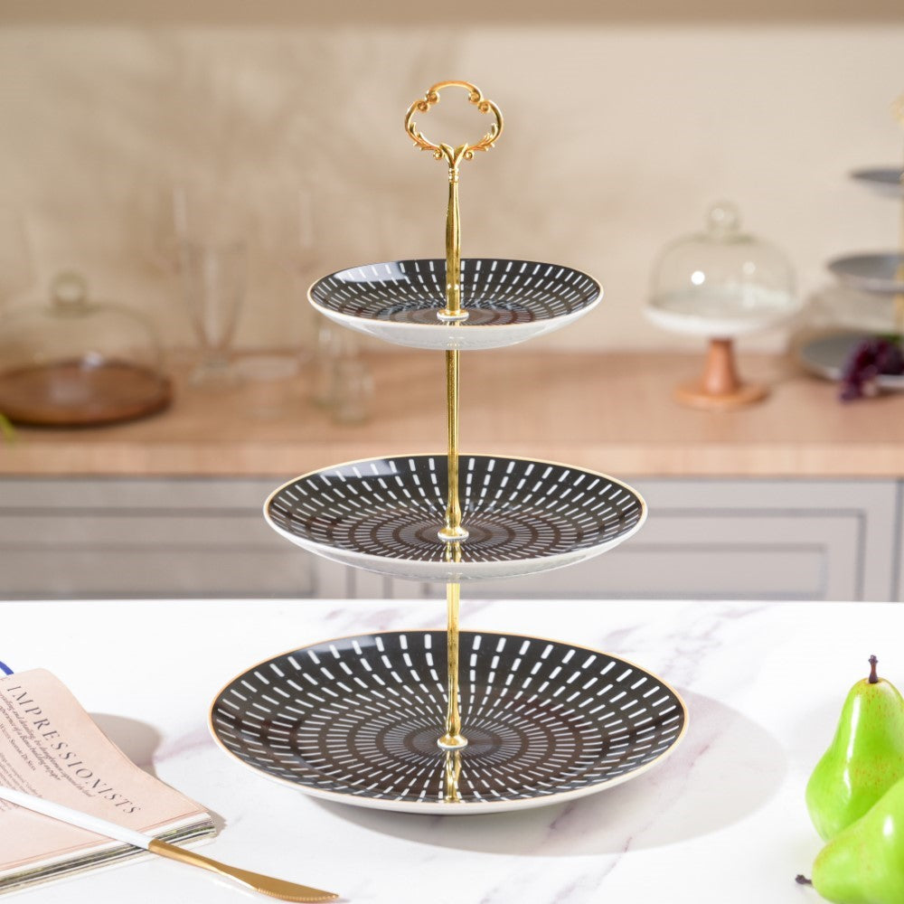 Ebony Ceramic 3 Tier Cupcake Stand Black And White Nestasia