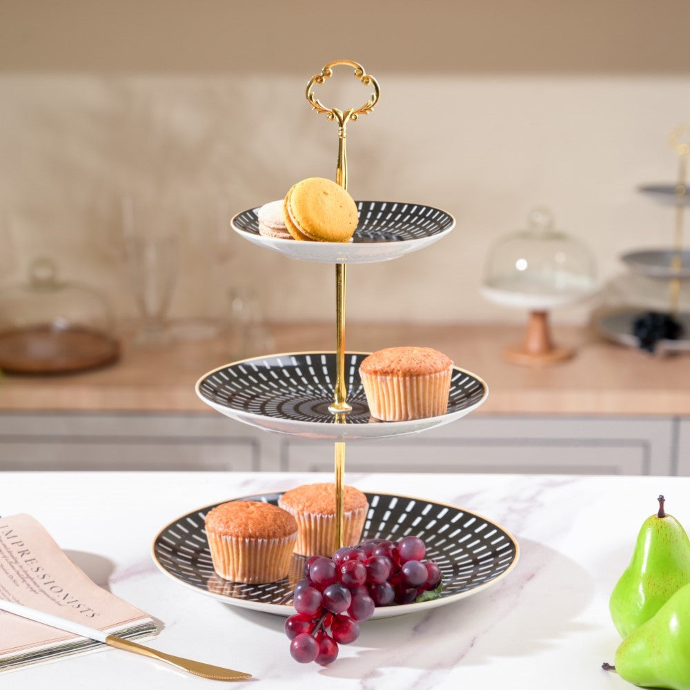 Ebony Ceramic 3 Tier Cupcake Stand Black And White Nestasia