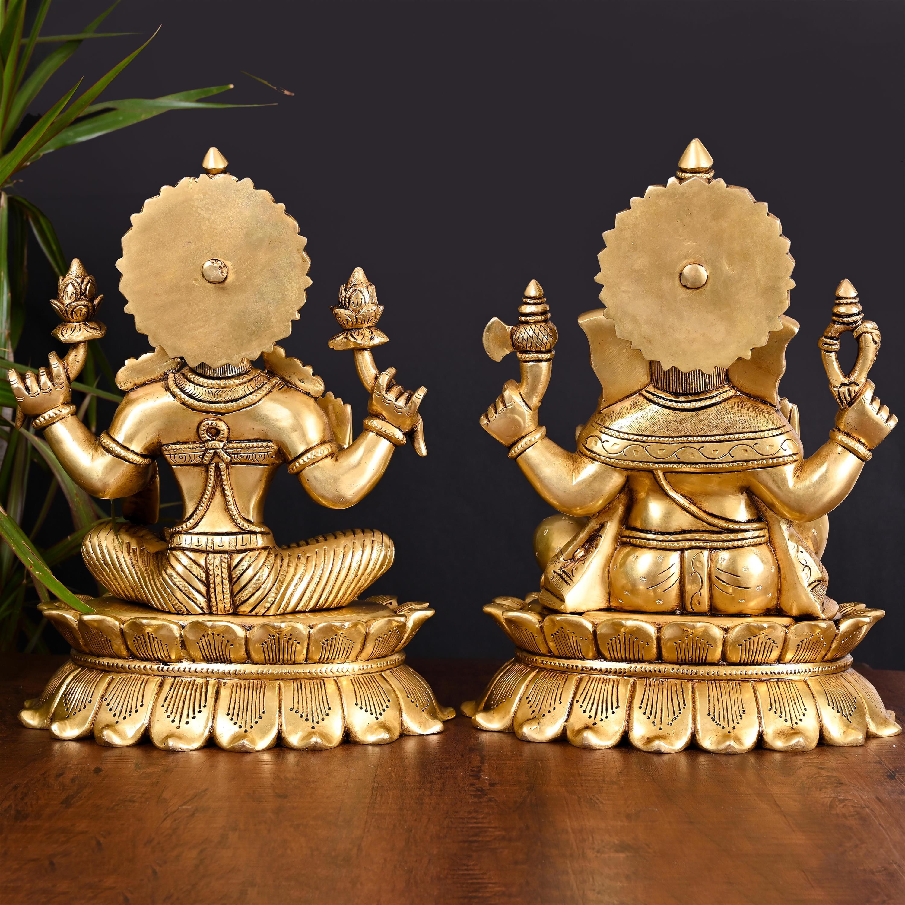 Brass Superfine Sitting Ganesha And Lakshmi Idols Set (11 Inch) Vedansh Craft