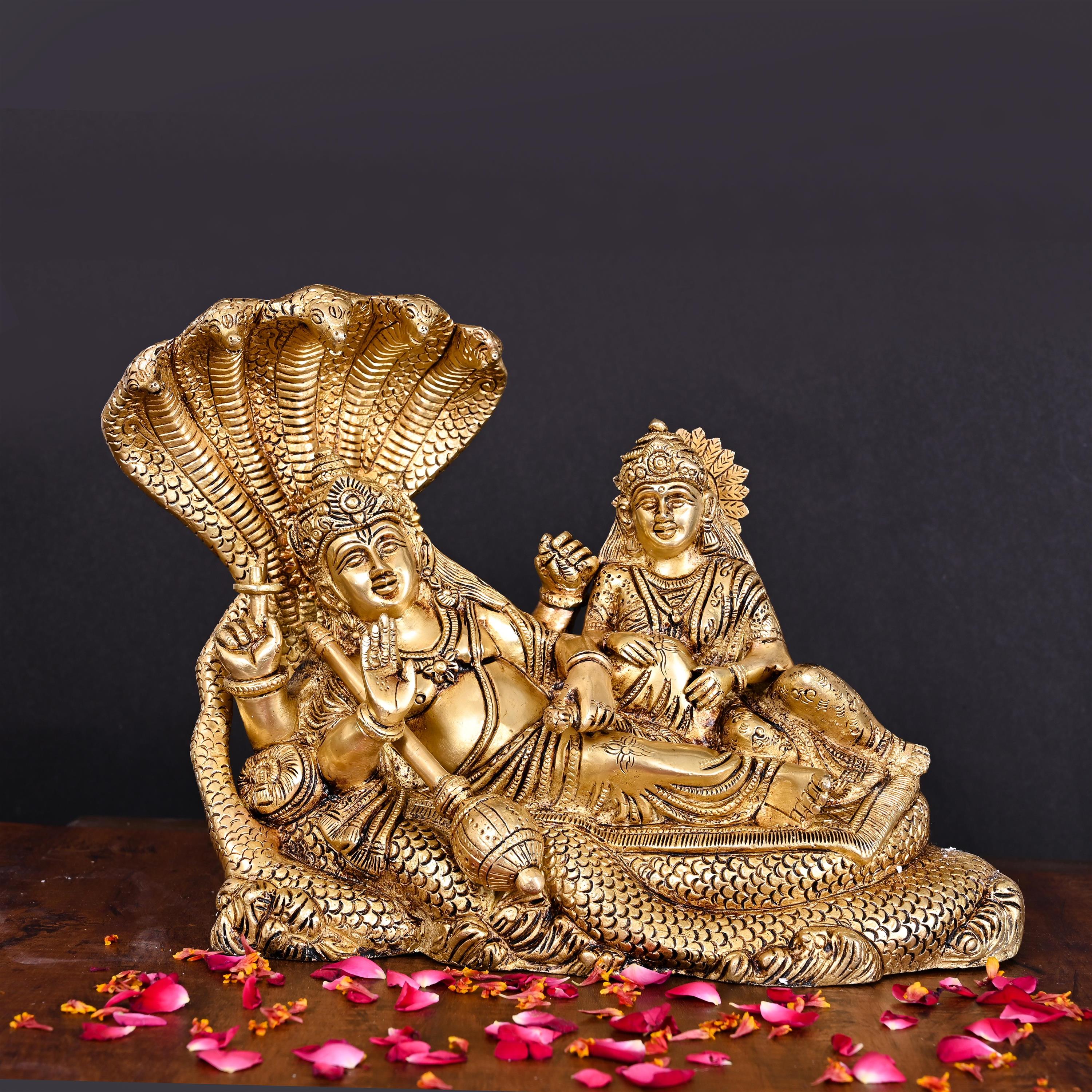 Brass Vishnu Lakshmi On Sheshnag Idol (9.5 Inch) Vedansh Craft