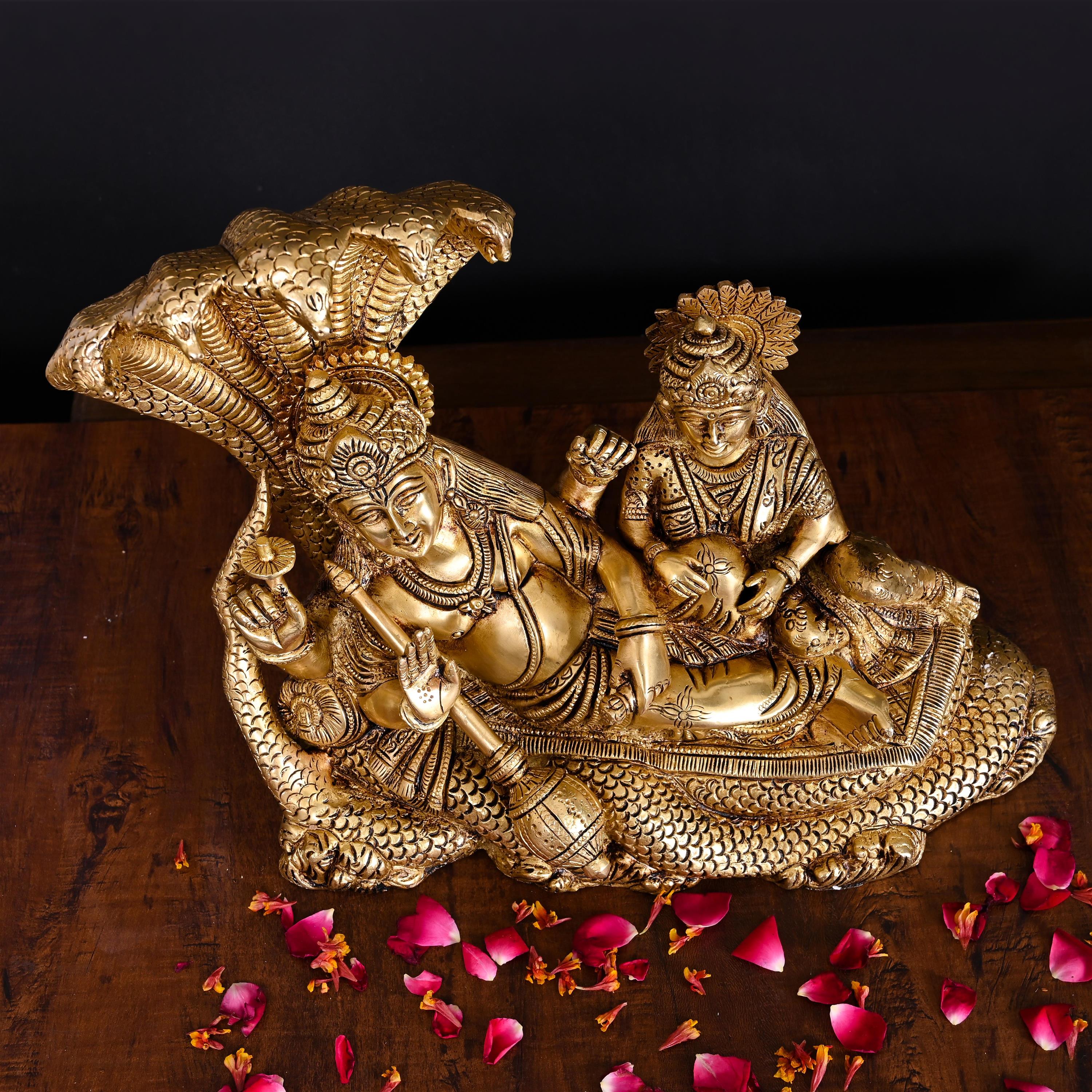Brass Vishnu Lakshmi On Sheshnag Idol (9.5 Inch) Vedansh Craft