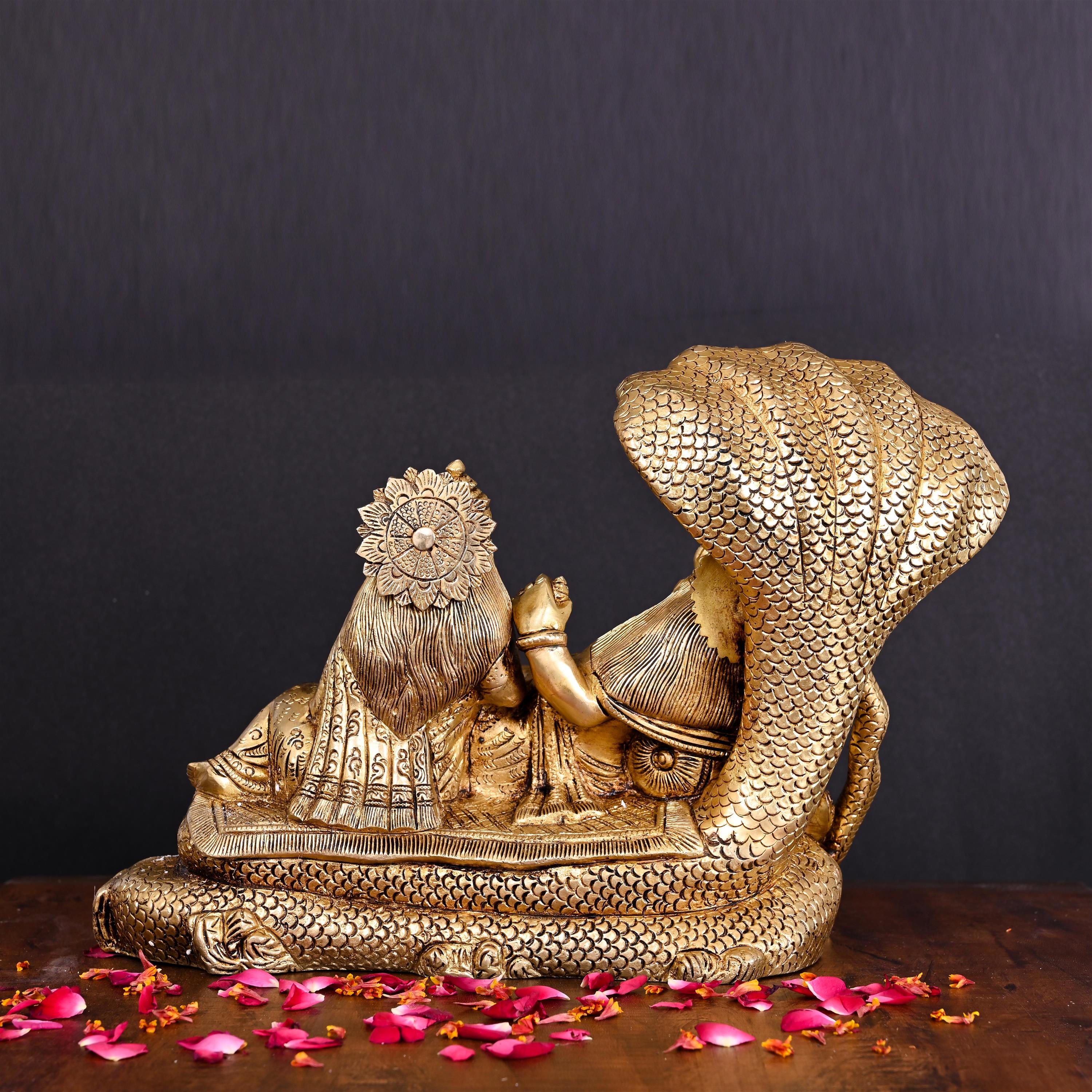 Brass Vishnu Lakshmi On Sheshnag Idol (9.5 Inch) Vedansh Craft