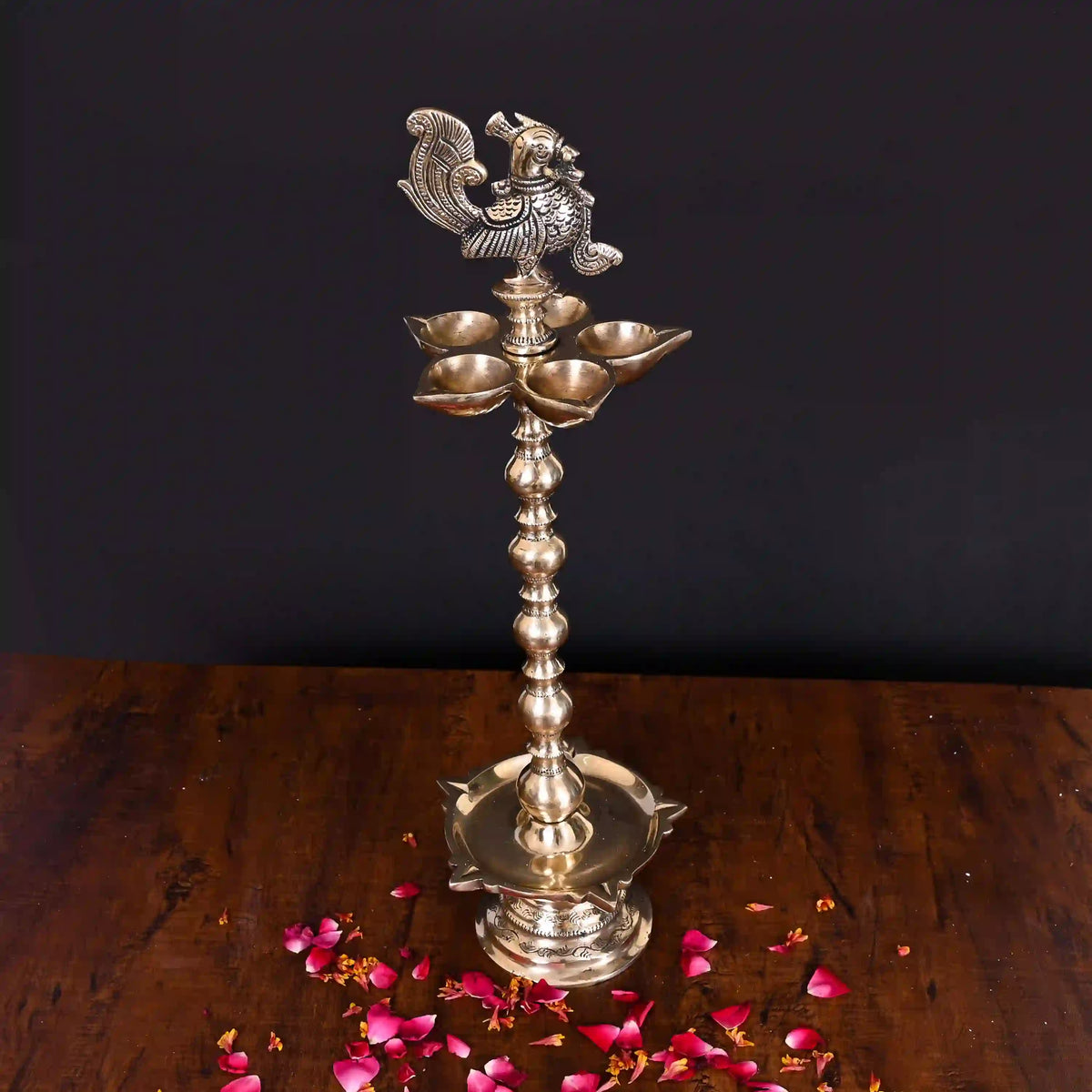 Brass 10 Petal Peacock Long Lamp (17 Inch) Vedansh Craft