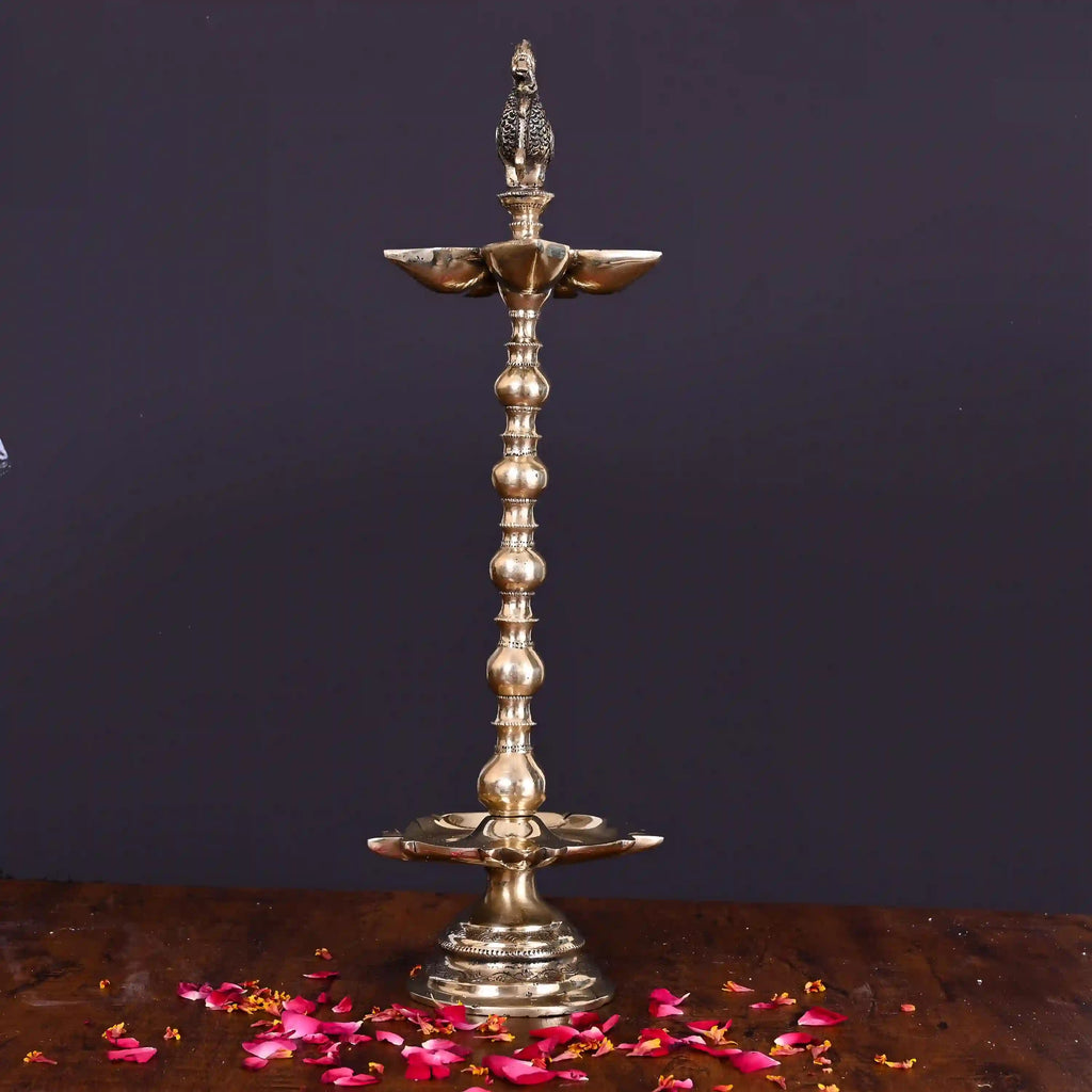 Brass 10 Petal Peacock Long Lamp (17 Inch) Vedansh Craft