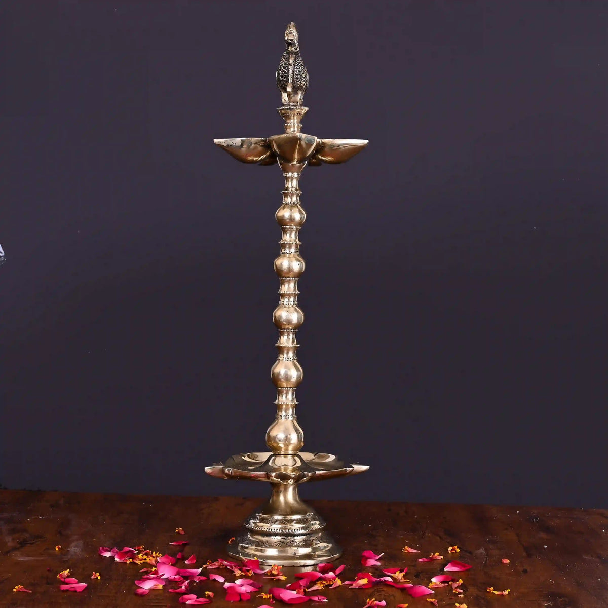 Brass 10 Petal Peacock Long Lamp (17 Inch) Vedansh Craft