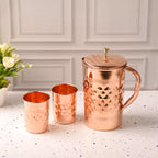 Copper Diamond Design Jug with Four Glass set (8.8 Inch) Vedansh Craft