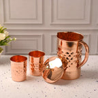 Copper Diamond Design Jug with Four Glass set (8.8 Inch) Vedansh Craft
