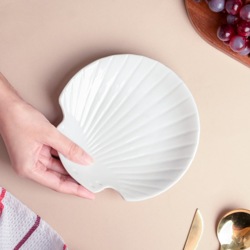 Classic Ceramic Sea Shell Snack Plate White Nestasia