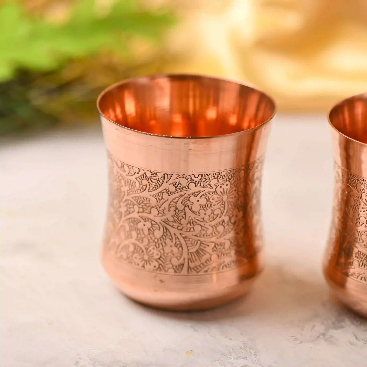 Copper Hand Carved Glass Pair (3.5 Inch) Vedansh Craft