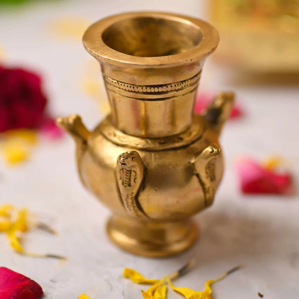 Brass Naag Design Decorative Pot / Kalash (3.5 Inch) Vedansh Craft