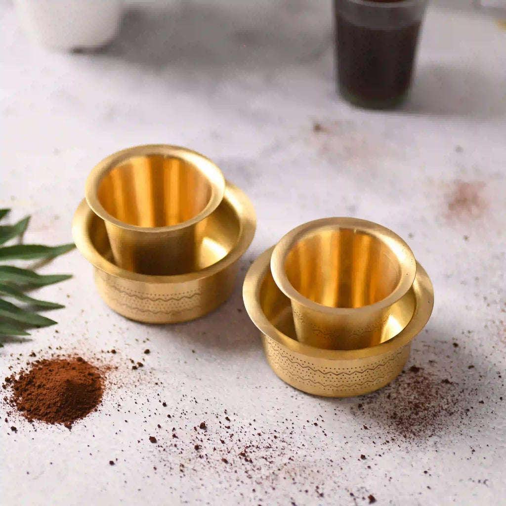Brass Designer Coffee Davara Cup Pair (2.5 Inch) Vedansh Craft
