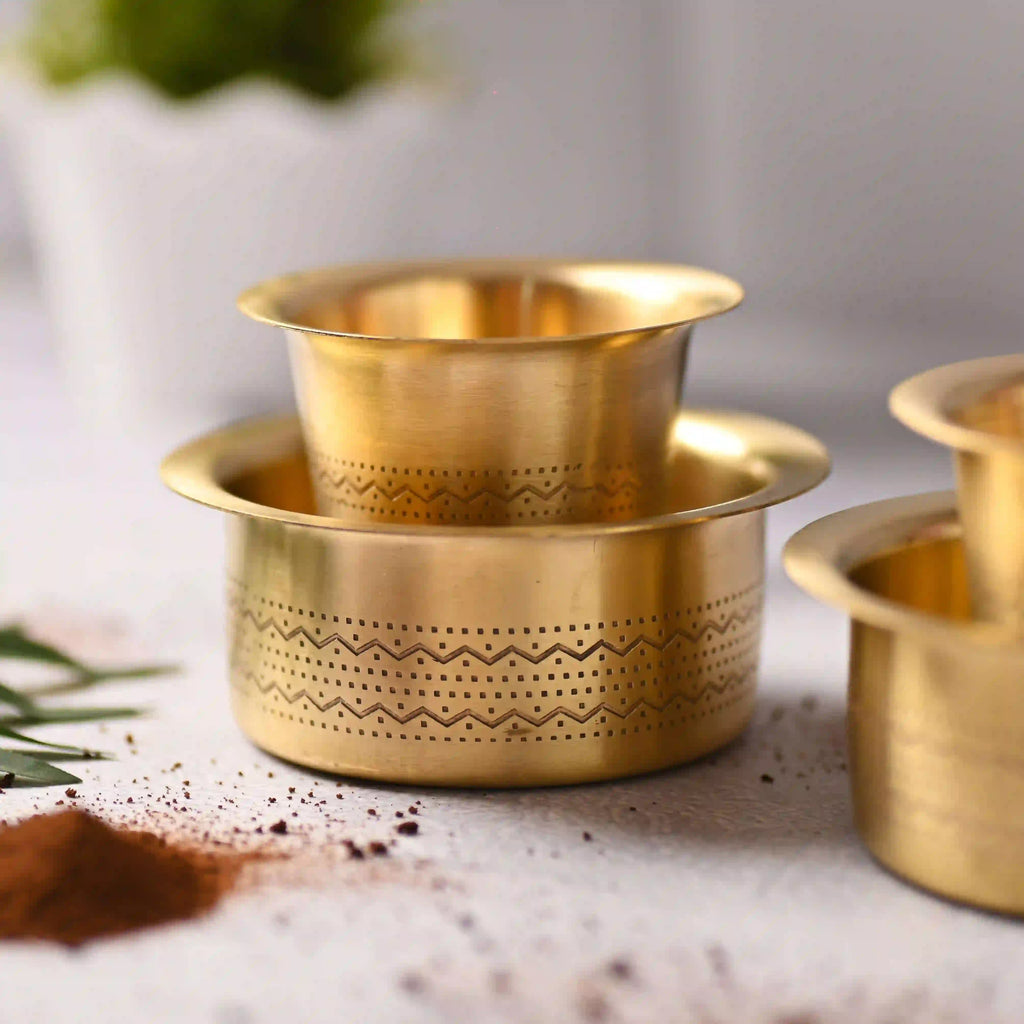Brass Designer Coffee Davara Cup Pair (2.5 Inch) Vedansh Craft