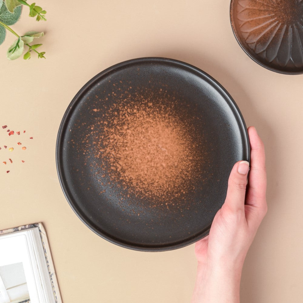 Savanna Stoneware Snack Plate Black Brown 8 Inch Nestasia