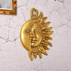 Brass Sun With Moon Wall Hanging – Handmade Premium Brass Decor (8.5 Inch) Vedansh Craft