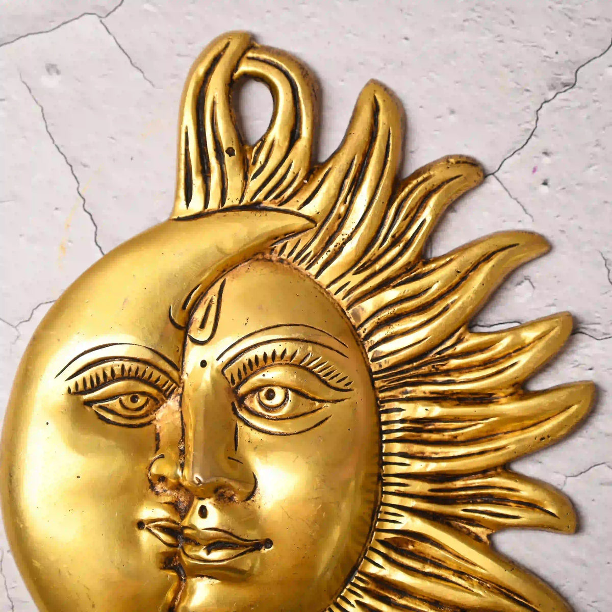 Brass Sun With Moon Wall Hanging – Handmade Premium Brass Decor (8.5 Inch) Vedansh Craft