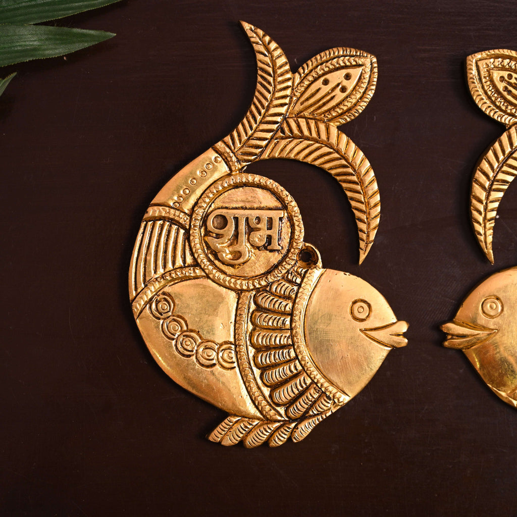 Brass Fish Shubh Labh Wall Hanging Set (6 Inch) Vedansh Craft