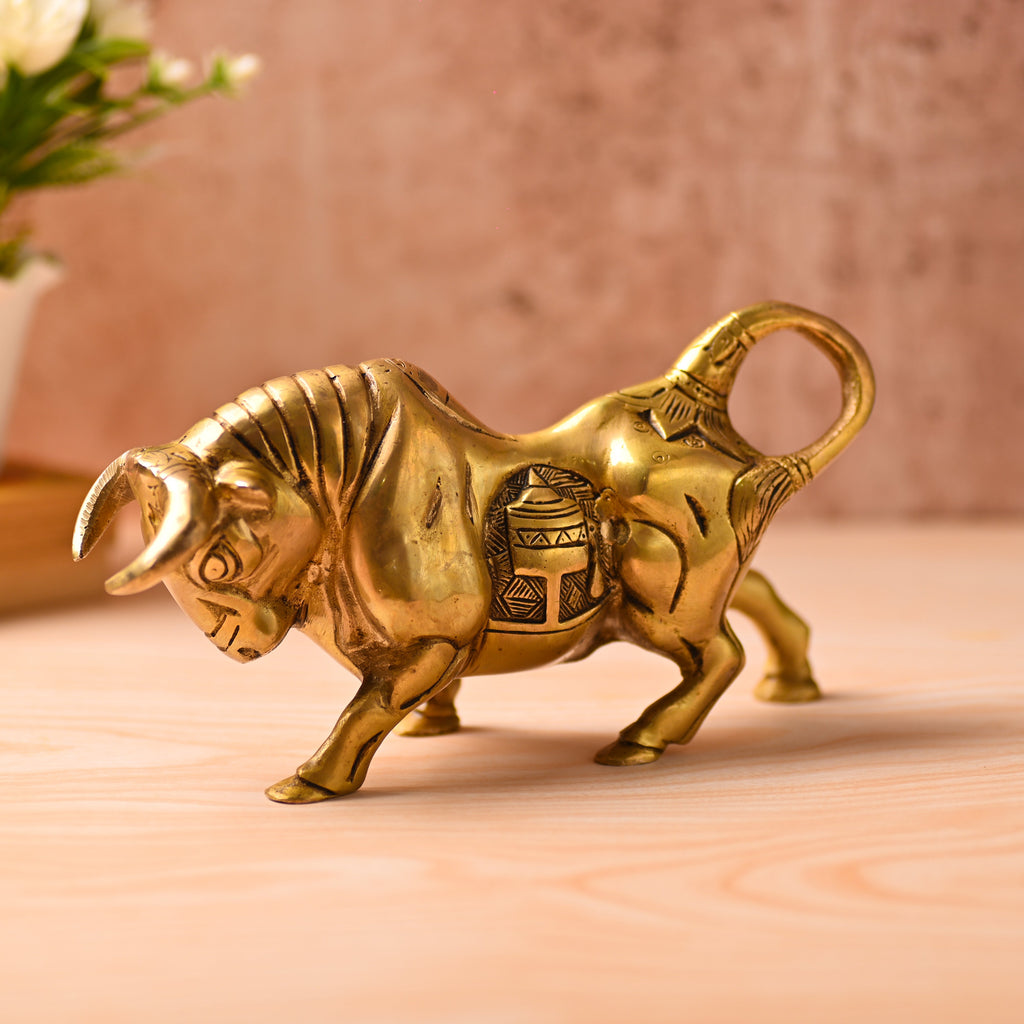 Brass Roaring Bull Statue – Symbol of Strength & Prosperity (4.5 Inch) Vedansh Craft