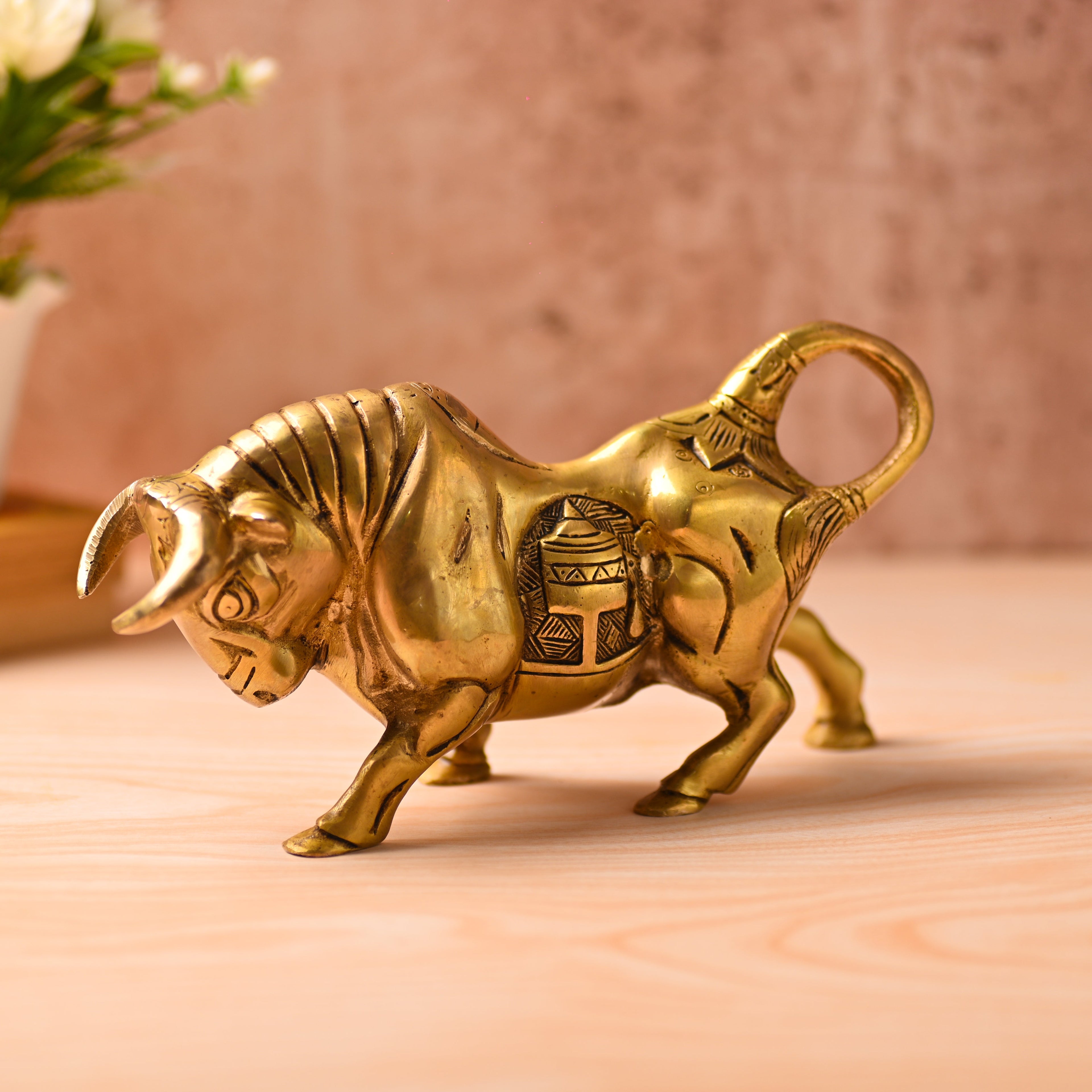 Brass Roaring Bull Statue – Symbol of Strength & Prosperity (4.5 Inch) Vedansh Craft