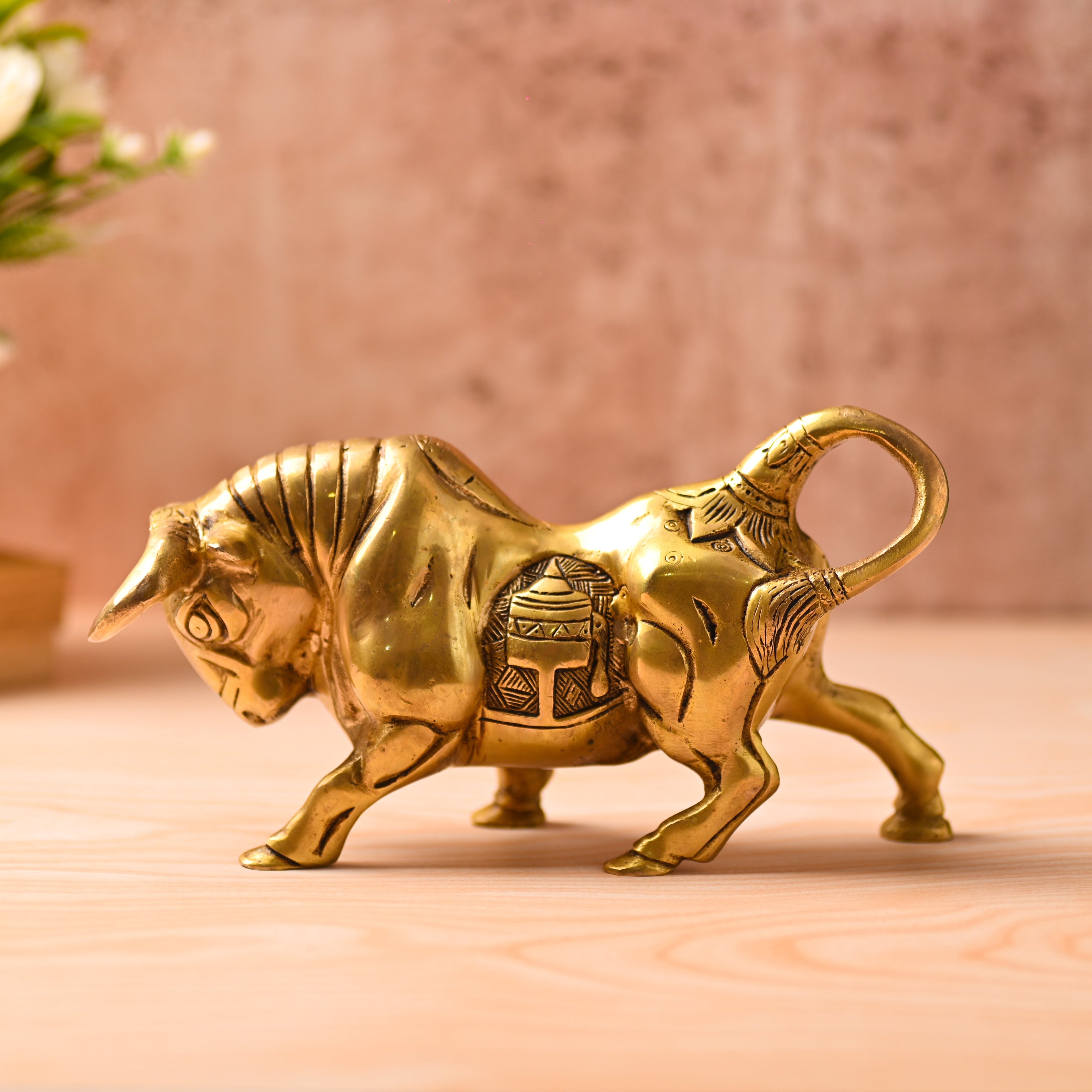 Brass Roaring Bull Statue – Symbol of Strength & Prosperity (4.5 Inch) Vedansh Craft
