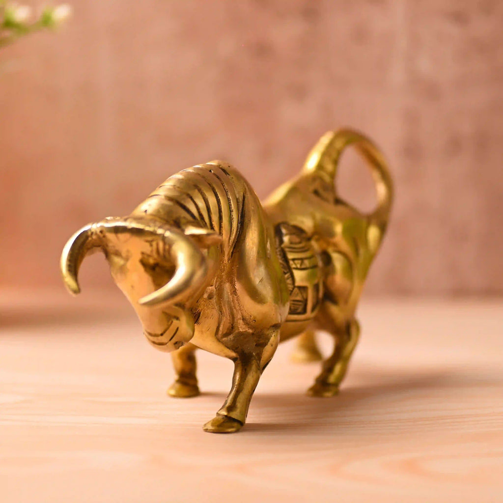 Brass Roaring Bull Statue – Symbol of Strength & Prosperity (4.5 Inch) Vedansh Craft