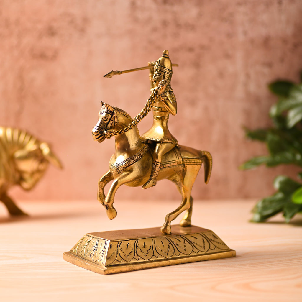 Brass Chatrapati Shivaji Maharaj Sitting on Horse Statue (7.8 Inch) Vedansh Craft