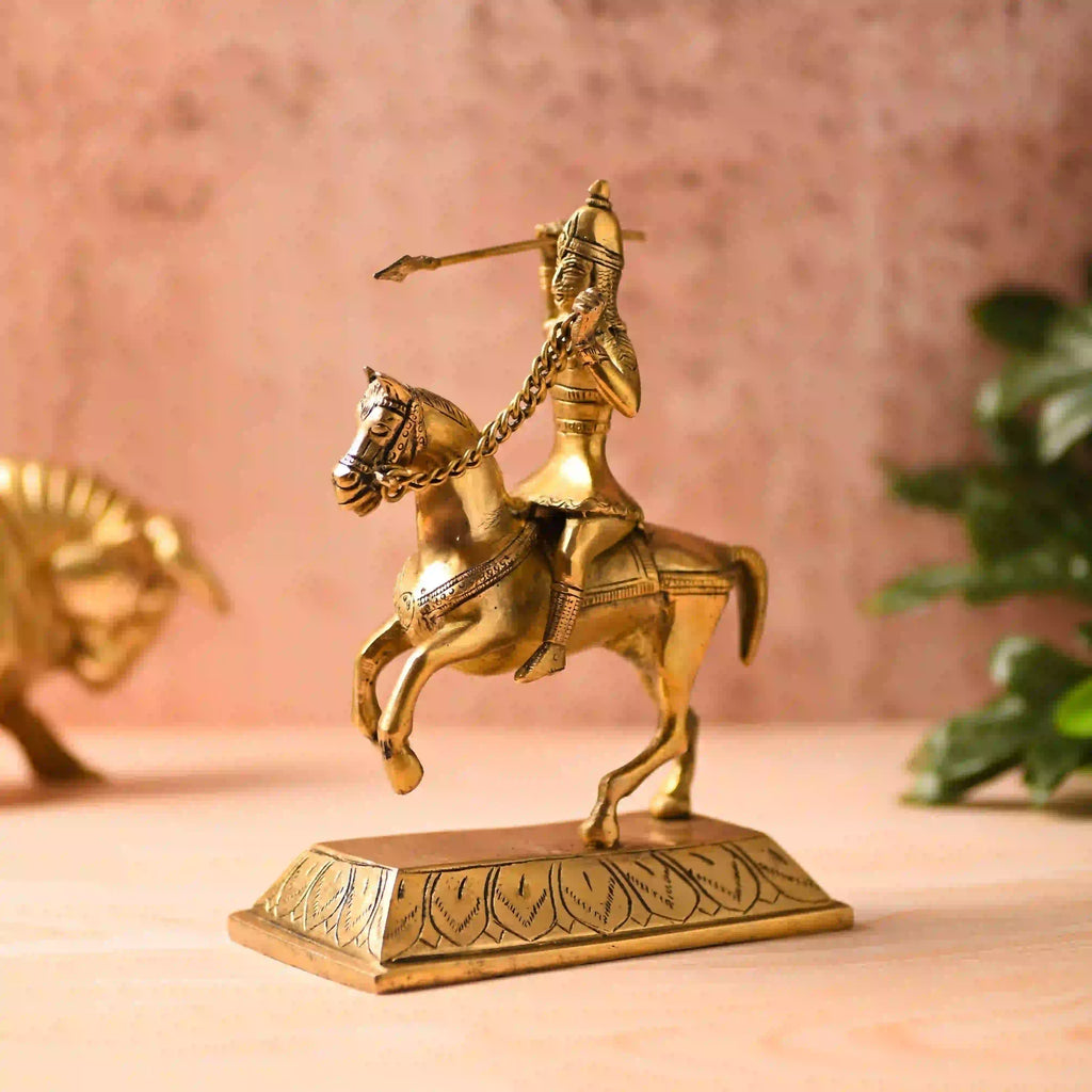Brass Chatrapati Shivaji Maharaj Sitting on Horse Statue (7.8 Inch) Vedansh Craft