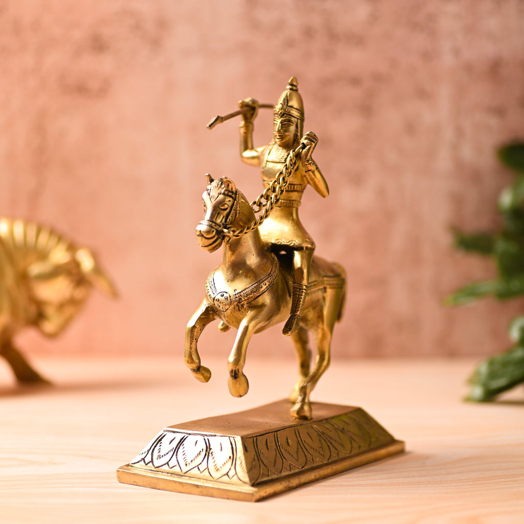 Brass Chatrapati Shivaji Maharaj Sitting on Horse Statue (7.8 Inch) Vedansh Craft