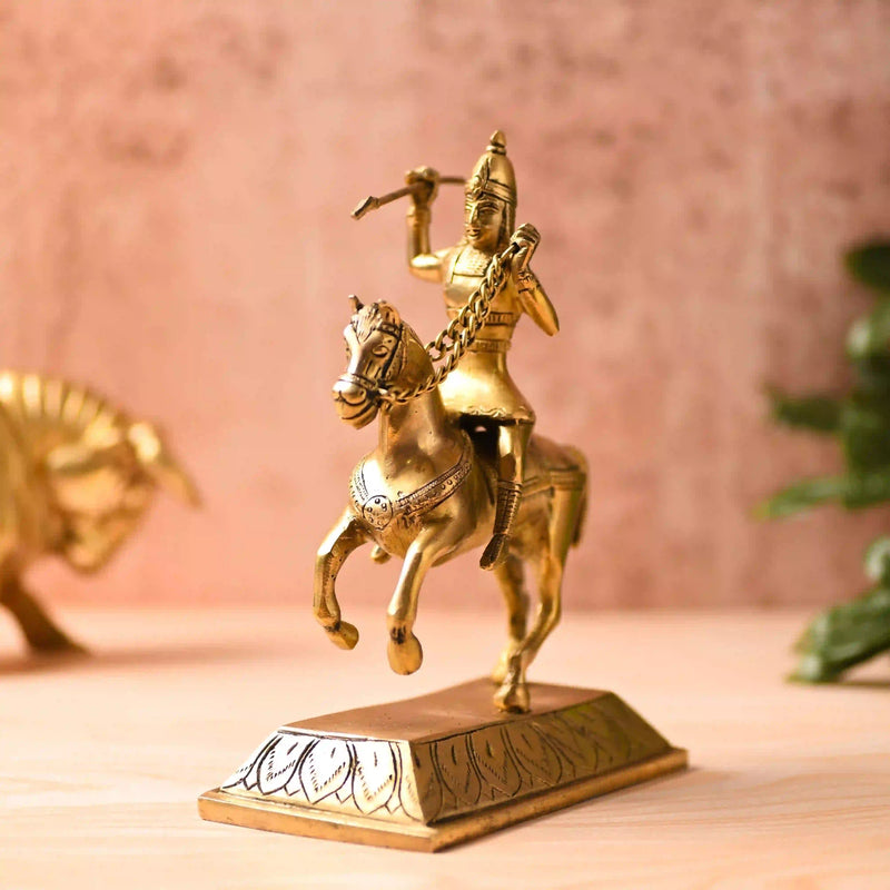 Brass Chatrapati Shivaji Maharaj Sitting on Horse Statue (7.8 Inch) Vedansh Craft