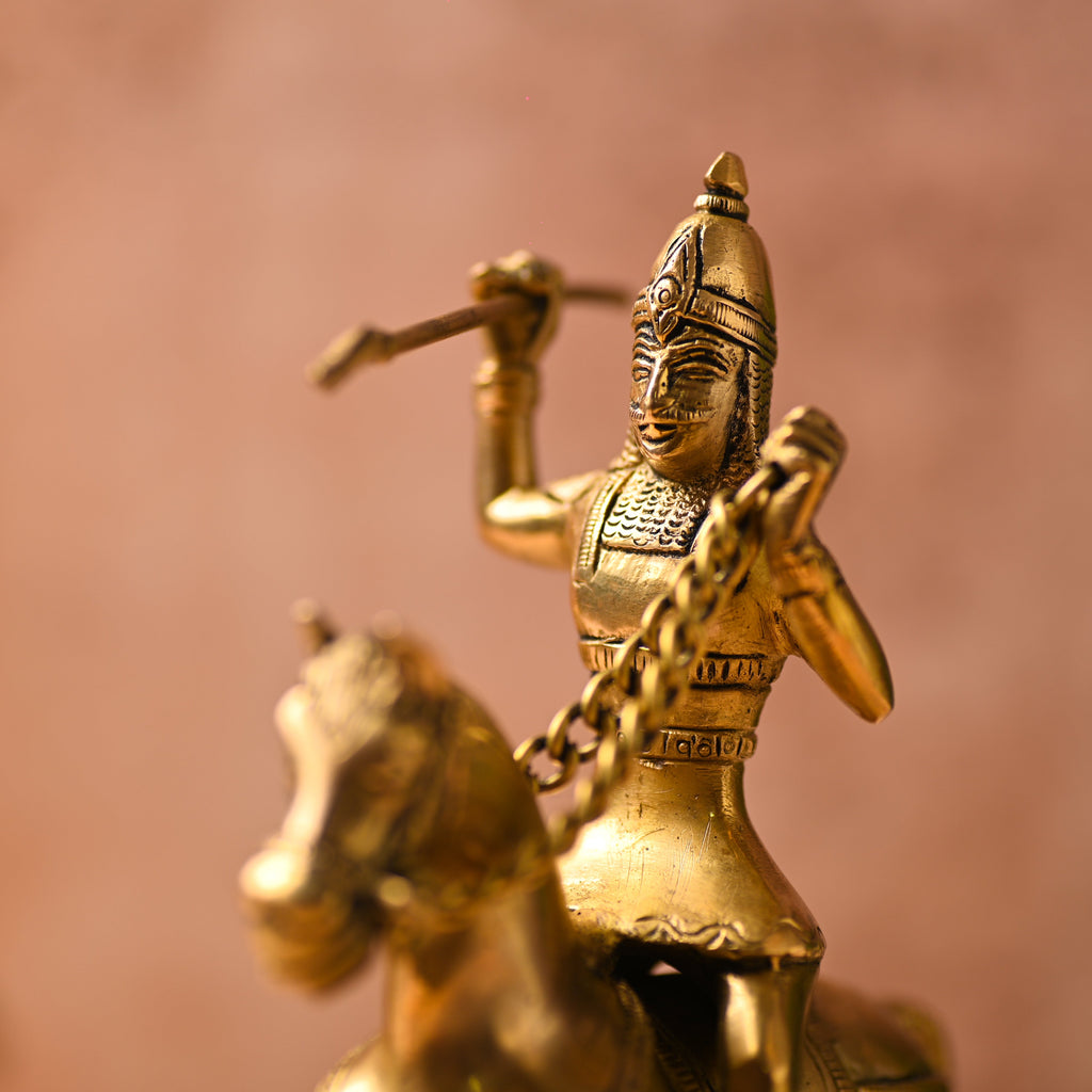 Brass Chatrapati Shivaji Maharaj Sitting on Horse Statue (7.8 Inch) Vedansh Craft
