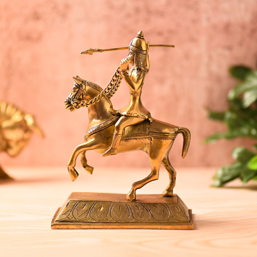 Brass Chatrapati Shivaji Maharaj Sitting on Horse Statue (7.8 Inch) Vedansh Craft