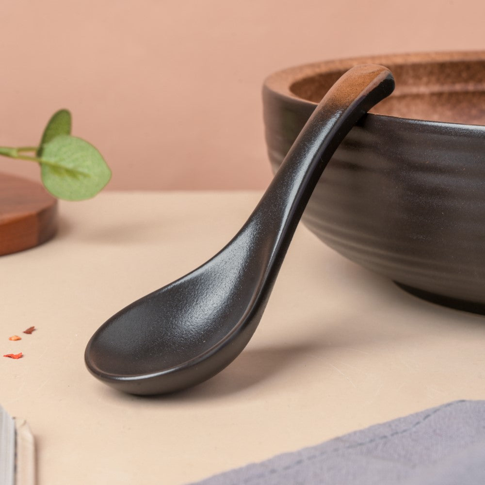 Savanna Stoneware Soup Spoon Matte Black Nestasia
