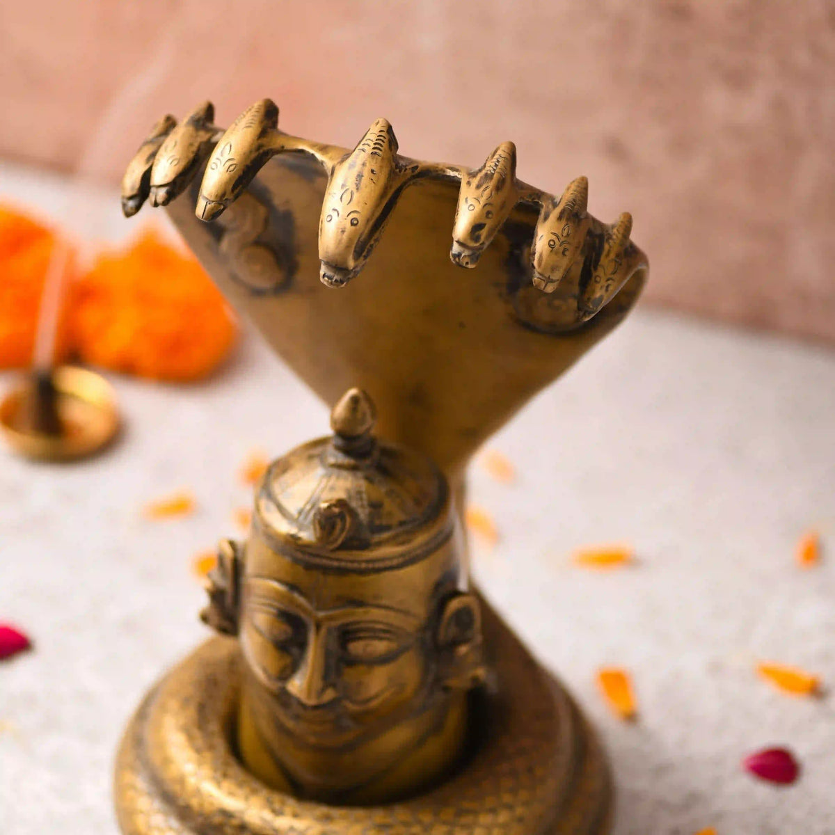 Brass Handcrafted Shiva Head with Sheshnaag (9.5 Inch) Vedansh Craft