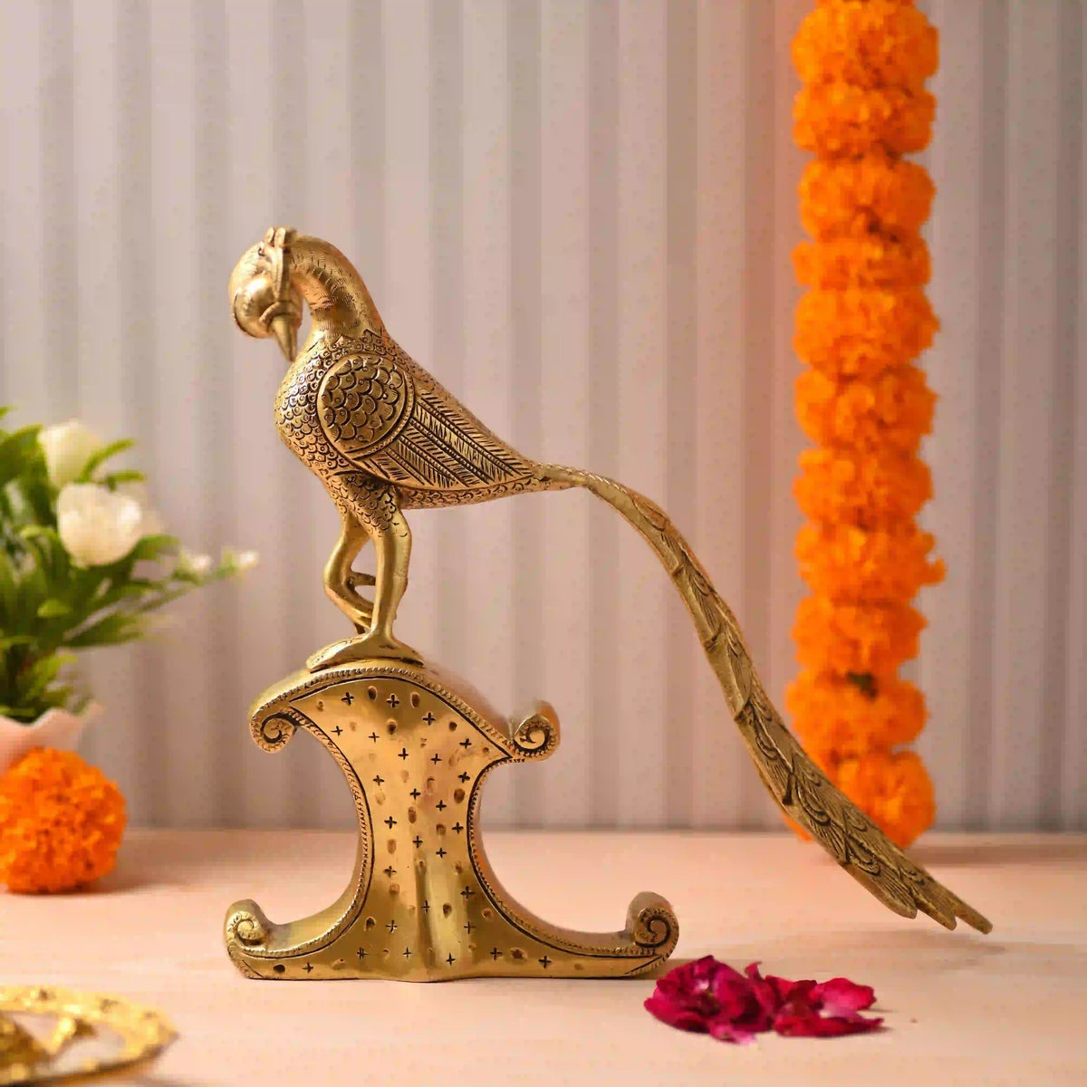 Brass Handcrafted Peacock Figurine – Traditional Indian Brass Decor (11 Inch) Vedansh Craft
