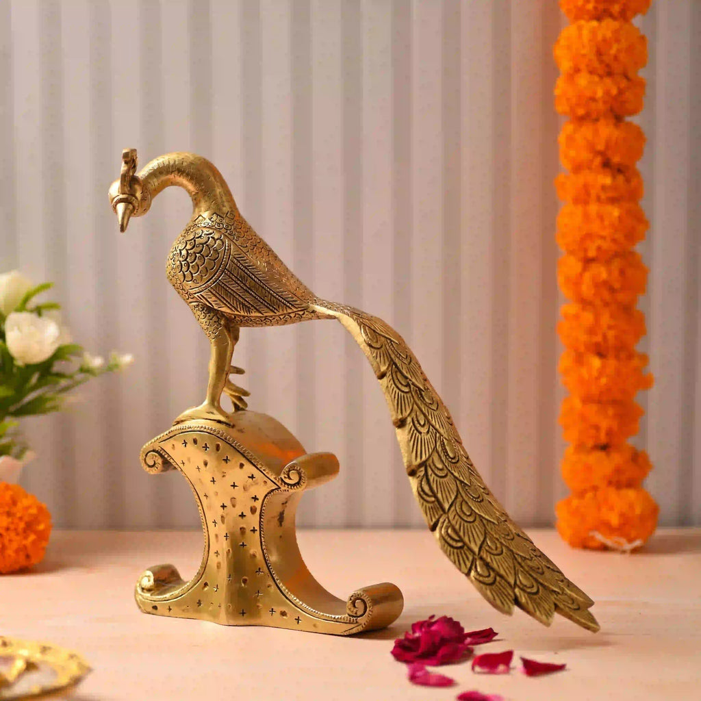 Brass Handcrafted Peacock Figurine – Traditional Indian Brass Decor (11 Inch) Vedansh Craft