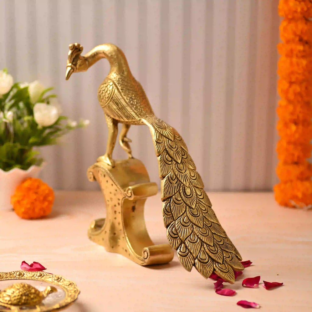 Brass Handcrafted Peacock Figurine – Traditional Indian Brass Decor (11 Inch) Vedansh Craft