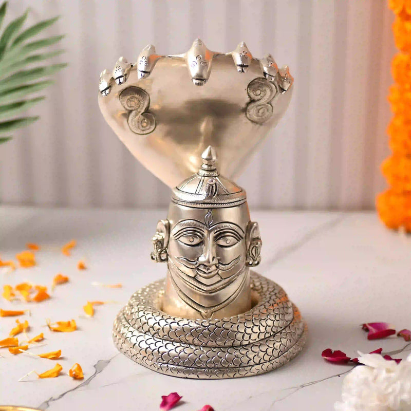 Brass Silver Plated Shiva Head with Sheshnaag (9.4 Inch) Vedansh Craft