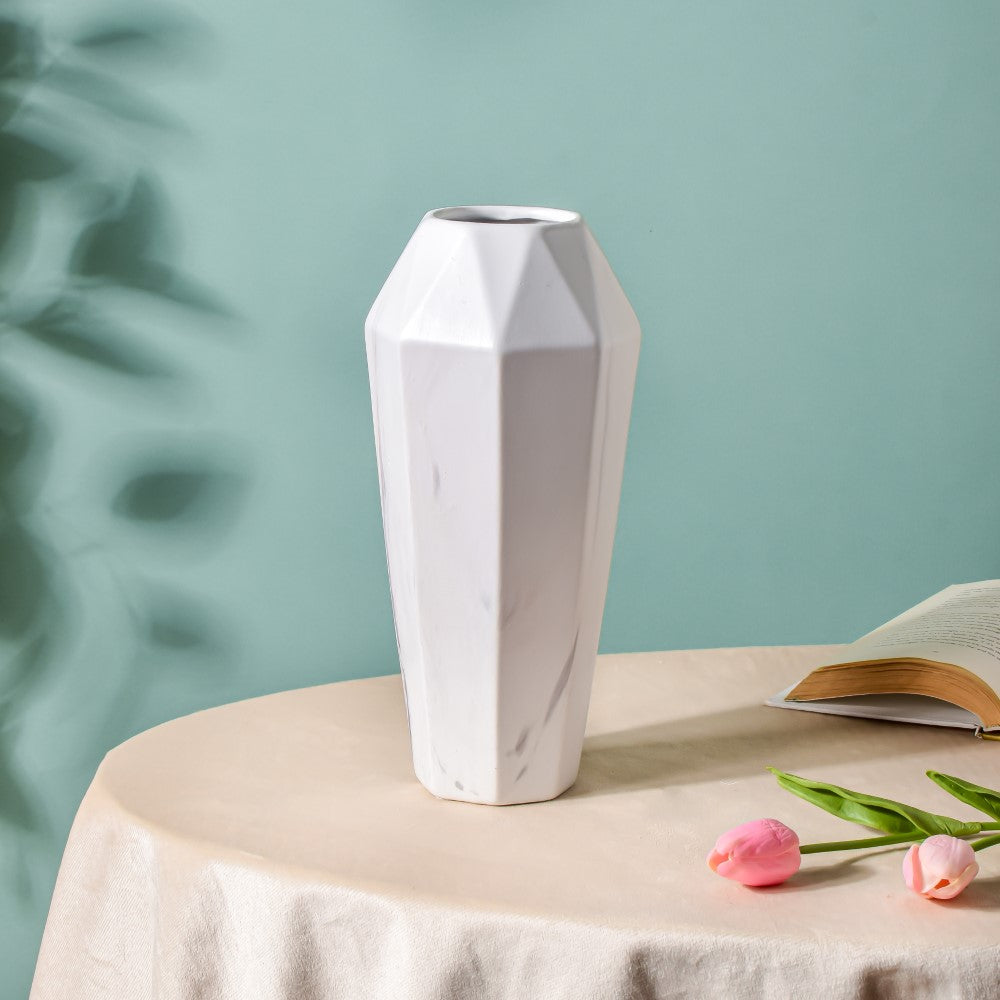 Contemporary Ceramic Marble Pattern Vase White Nestasia