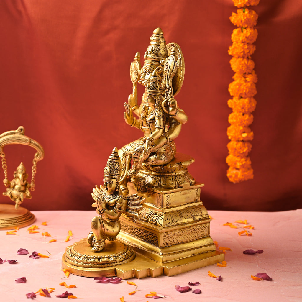 Brass Sitting Lakshmi Narasimbha and Garuda Idol (16.4 Inch) Vedansh Craft