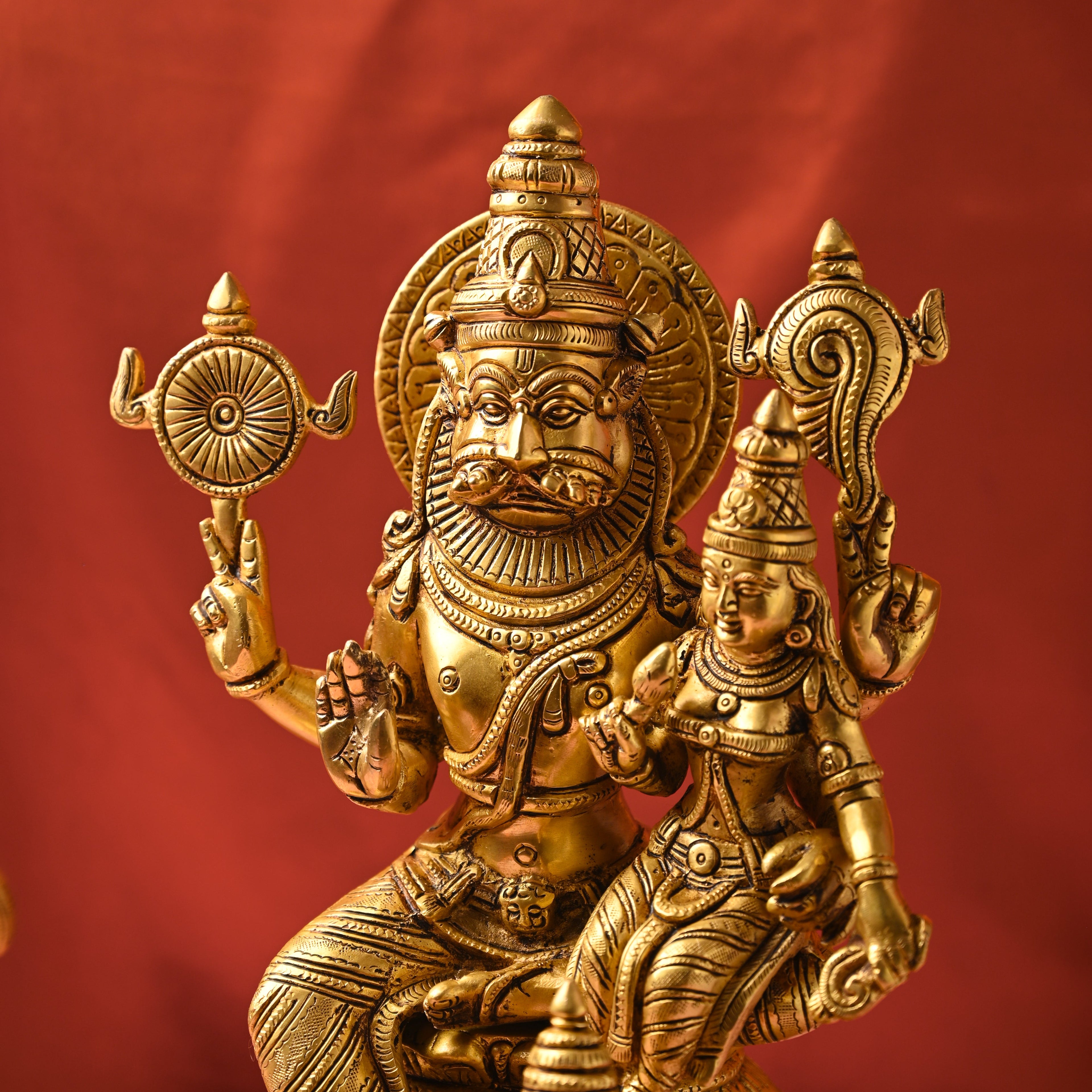 Brass Sitting Lakshmi Narasimbha and Garuda Idol (16.4 Inch) Vedansh Craft
