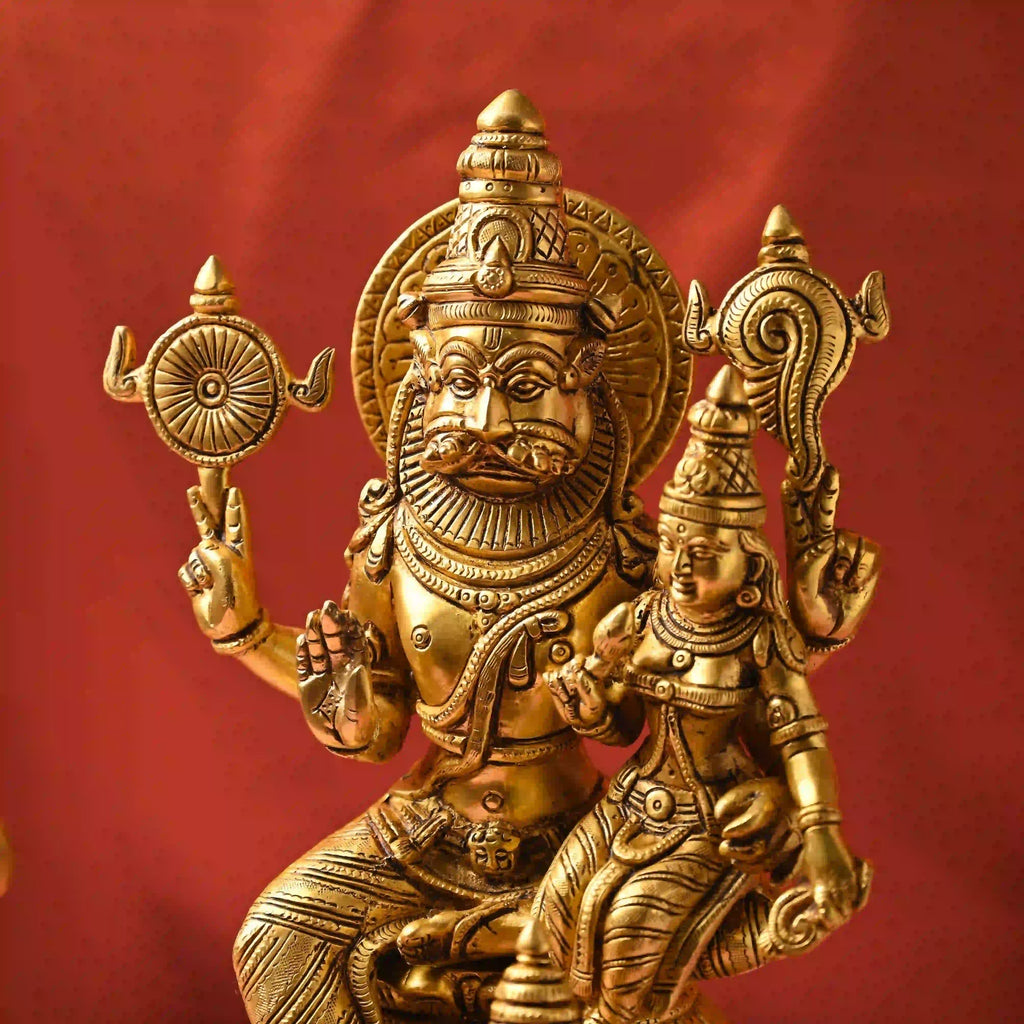 Brass Sitting Lakshmi Narasimbha and Garuda Idol (16.4 Inch) Vedansh Craft