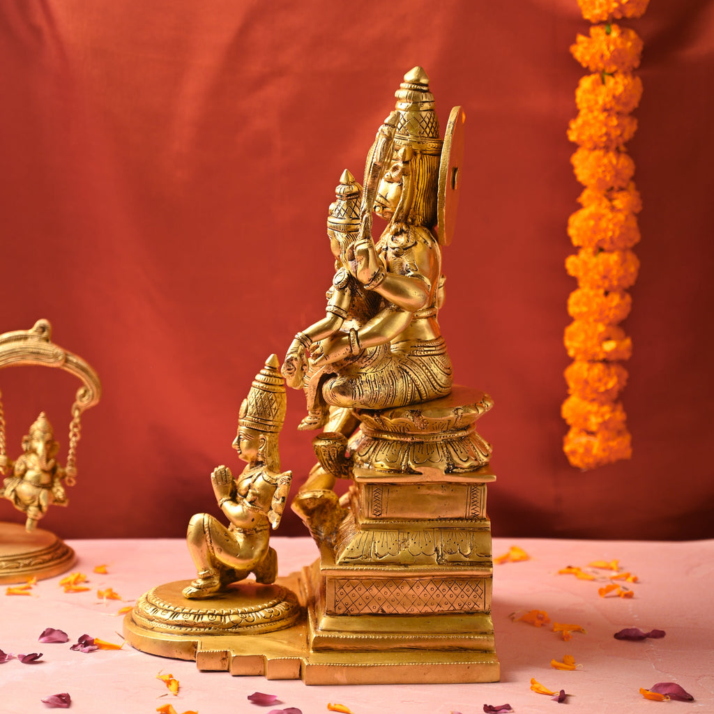 Brass Sitting Lakshmi Narasimbha and Garuda Idol (16.4 Inch) Vedansh Craft