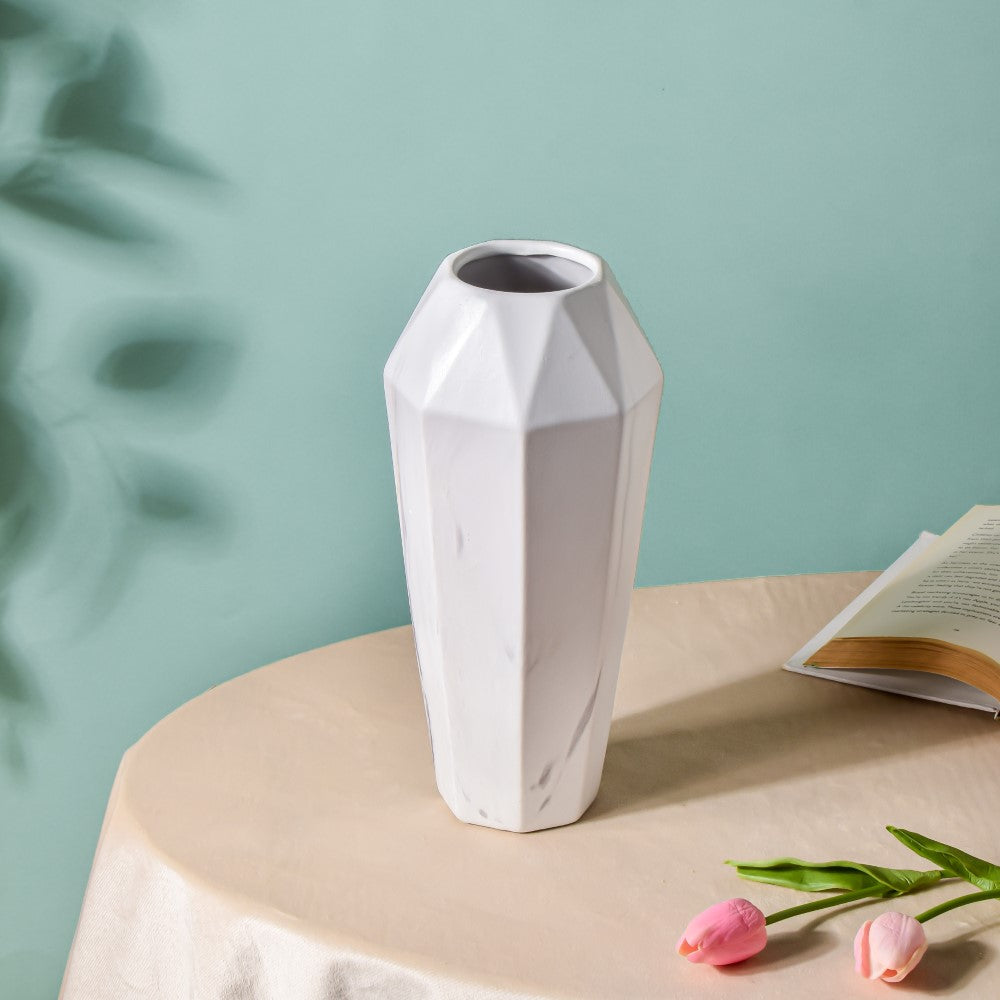 Contemporary Ceramic Marble Pattern Vase White Nestasia